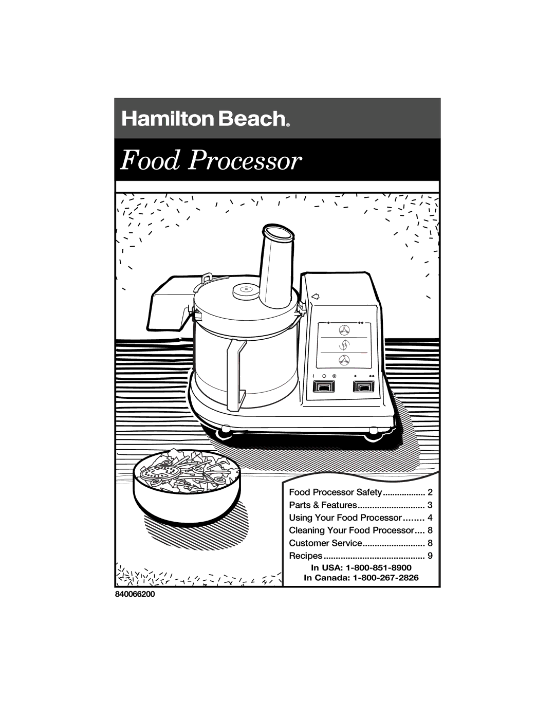 Hamilton Beach 840066200 manual Food Processor 