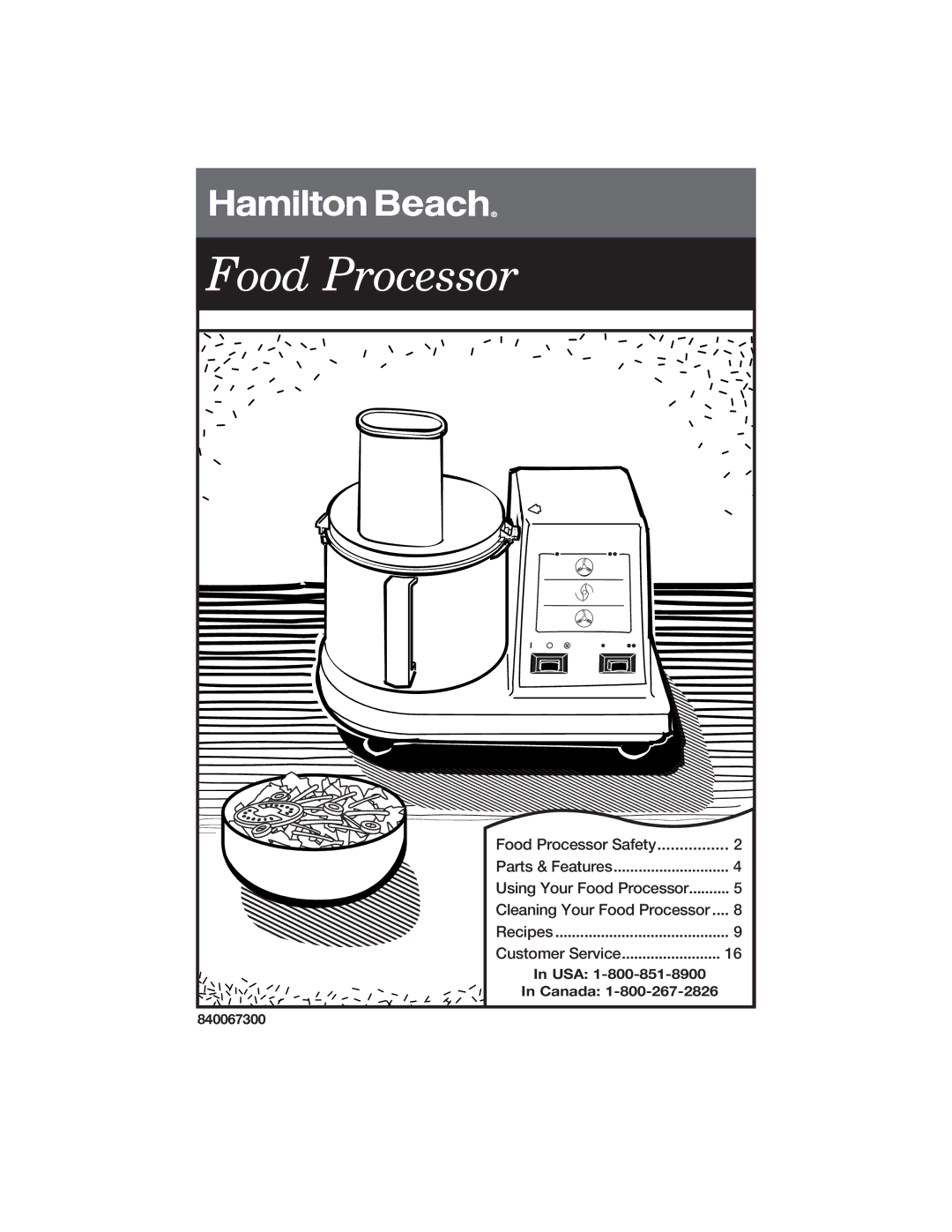 Hamilton Beach 840067300 manual Food Processor 