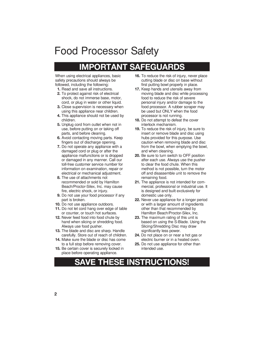 Hamilton Beach 840067300 manual Food Processor Safety, Important Safeguards 