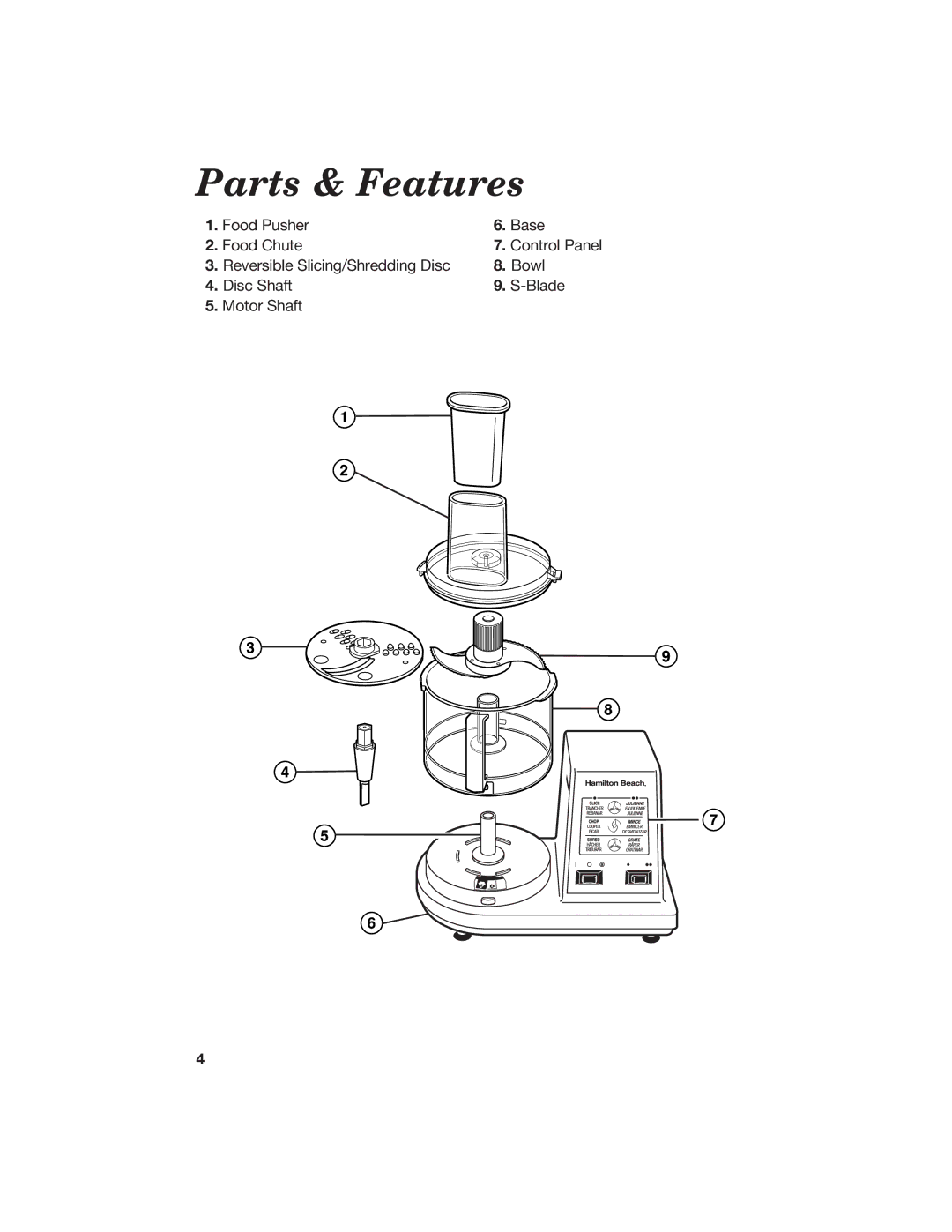 Hamilton Beach 840067300 manual Parts & Features 