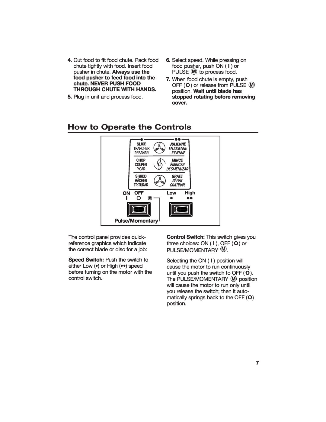 Hamilton Beach 840067300 manual How to Operate the Controls, Pulse/Momentary 