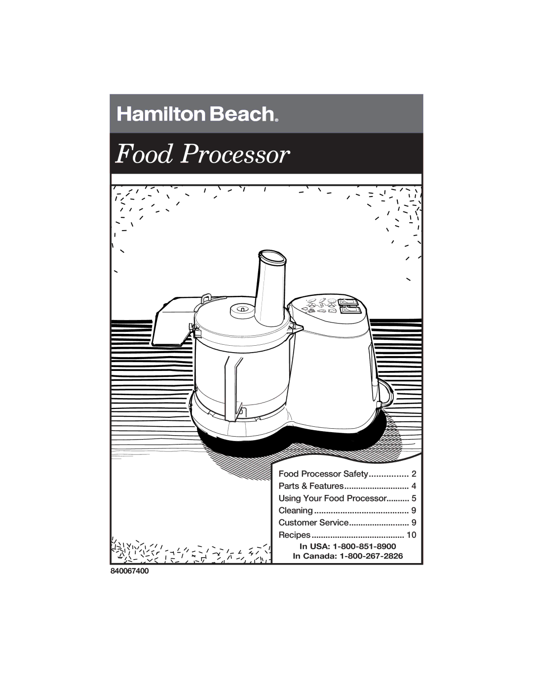 Hamilton Beach 840067400 manual Food Processor 