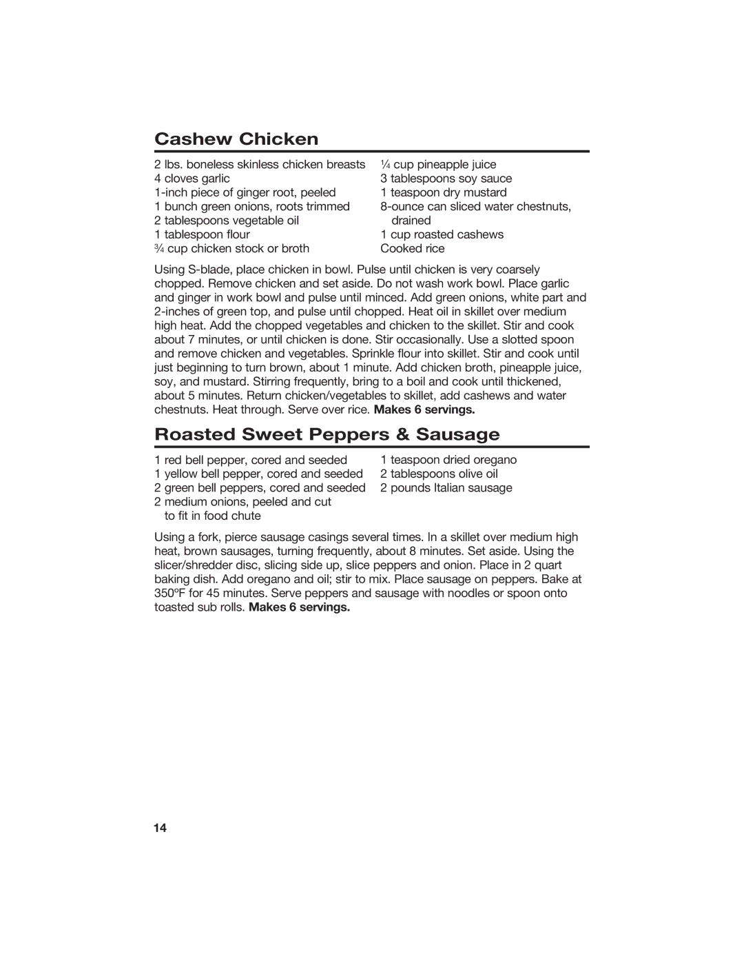 Hamilton Beach 840067400 manual Cashew Chicken, Roasted Sweet Peppers & Sausage 