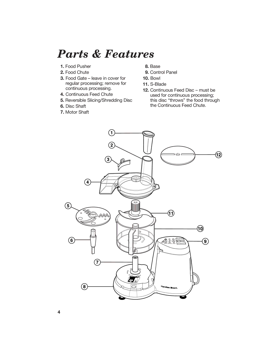 Hamilton Beach 840067400 manual Parts & Features 