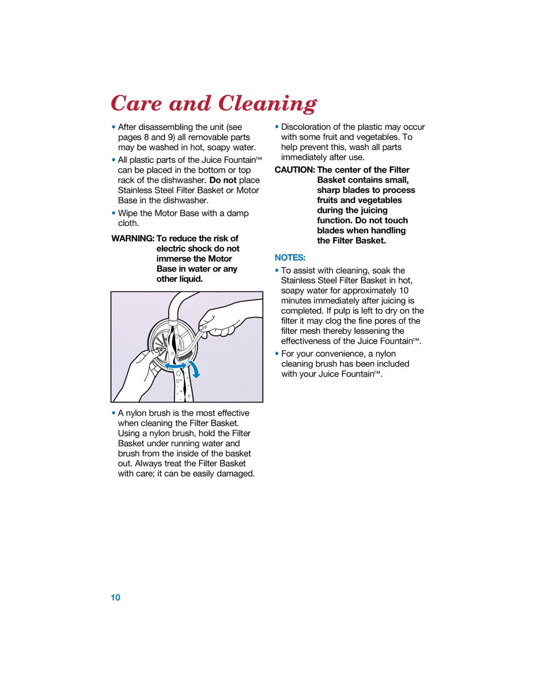 Hamilton Beach 840067800 manual Care and Cleaning 