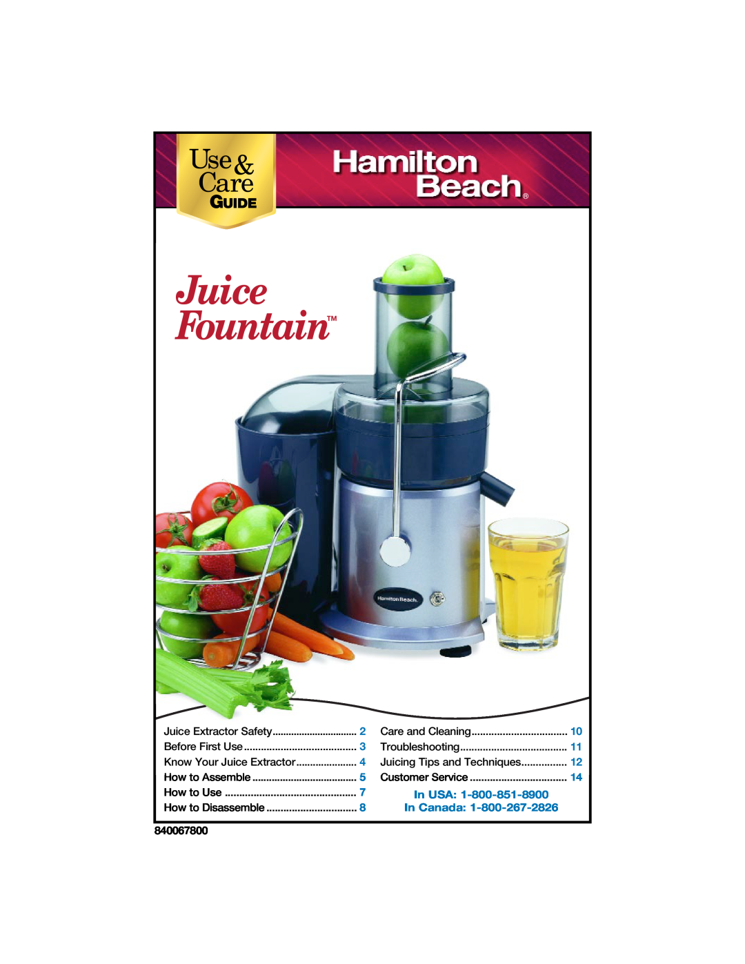 Hamilton Beach 840067800 manual Juice Fountain, Use& Care, Guide 