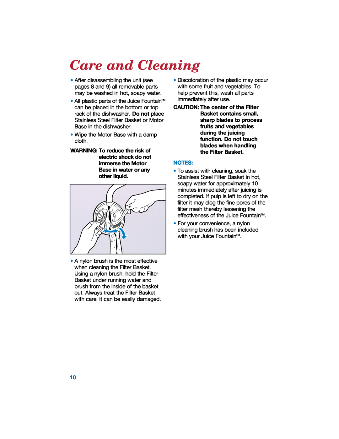 Hamilton Beach 840067800 manual Care and Cleaning, Notes 