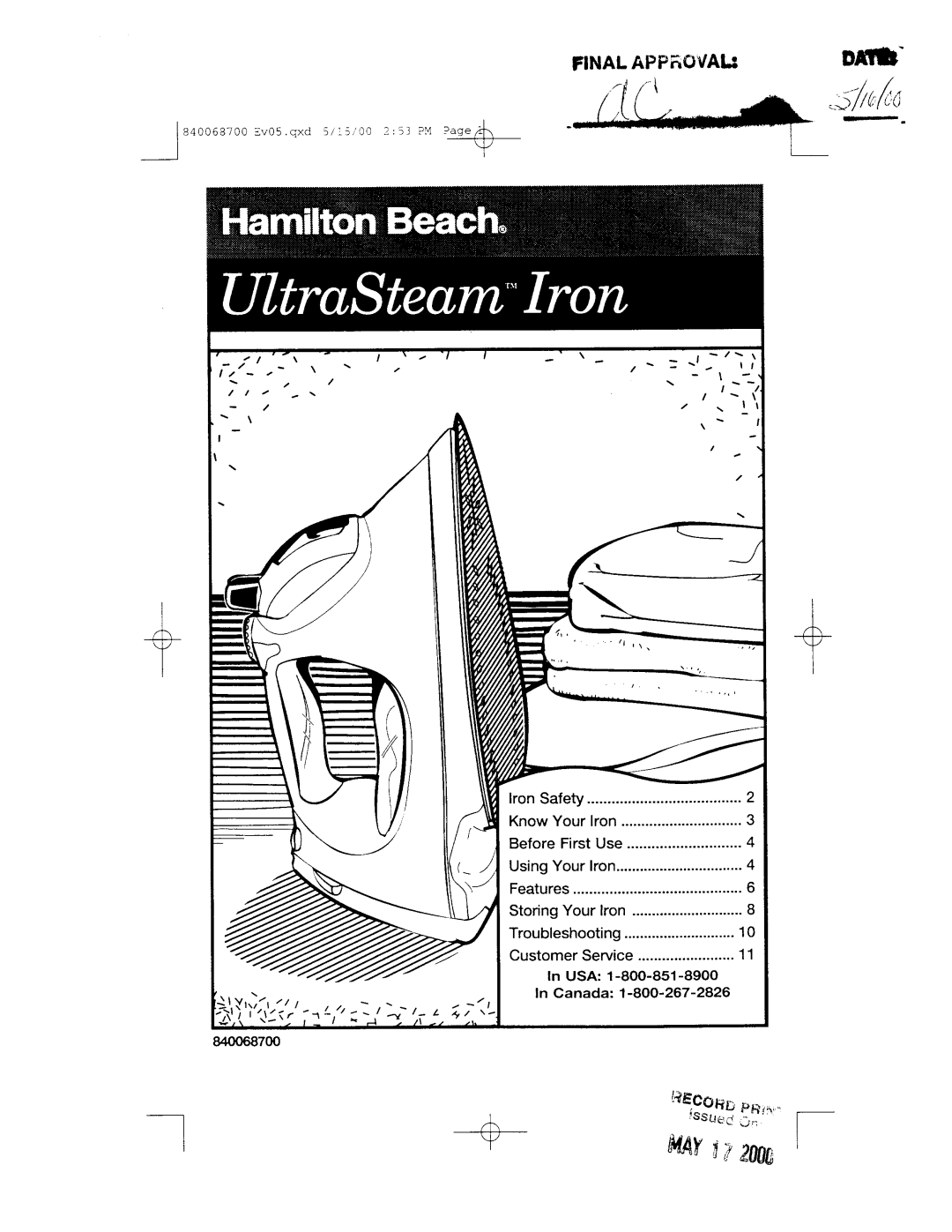 Hamilton Beach 840068700 manual 