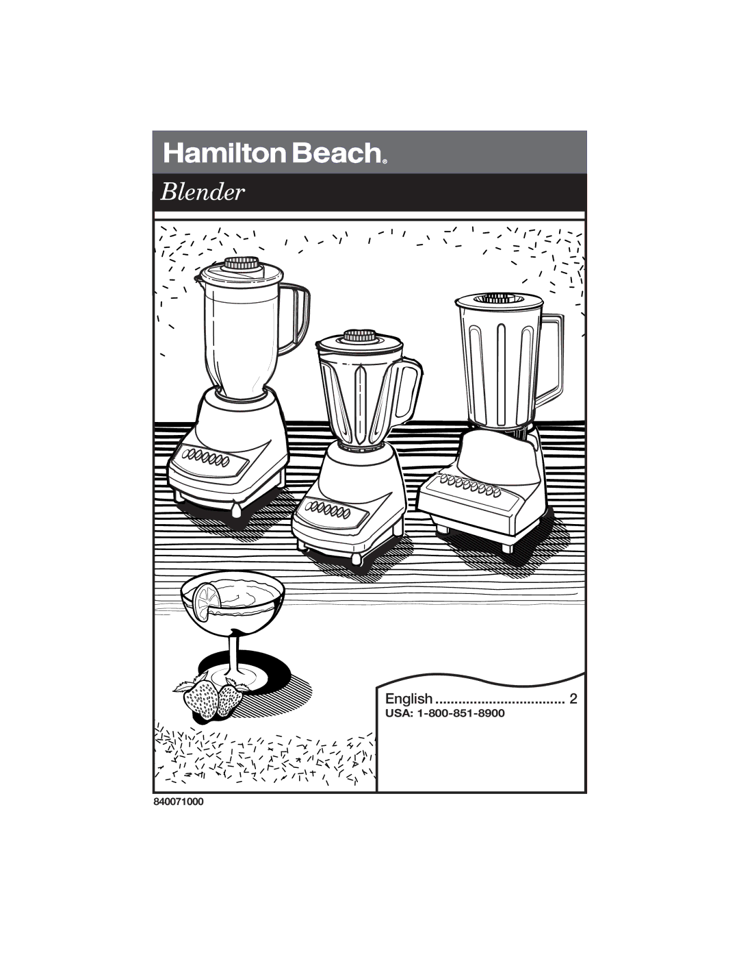 Hamilton Beach 840071000 manual Blender 