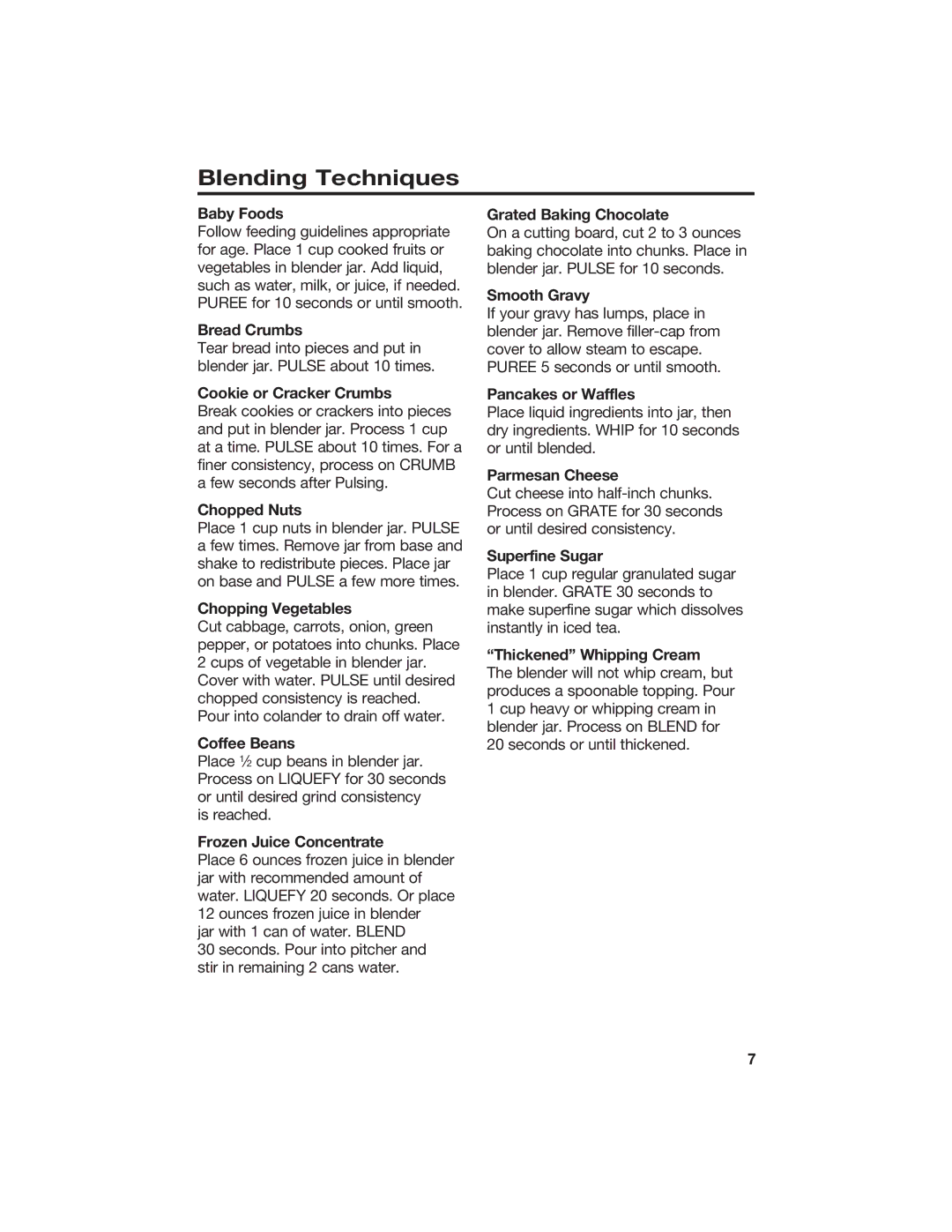Hamilton Beach 840071000 manual Blending Techniques, Baby Foods 