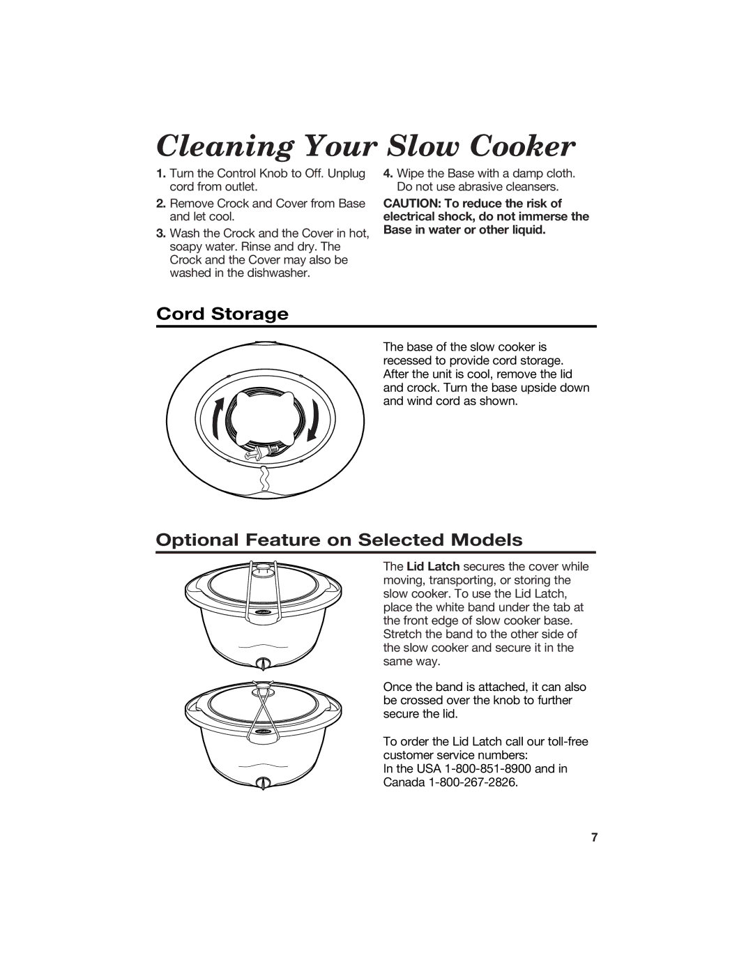 Hamilton Beach 840071200 manual Cleaning Your Slow Cooker, Cord Storage, Optional Feature on Selected Models 