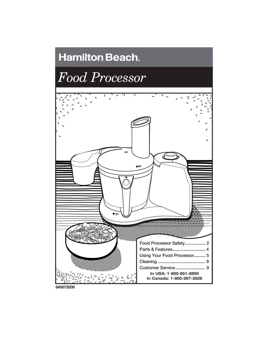 Hamilton Beach 840072000 manual Food Processor 