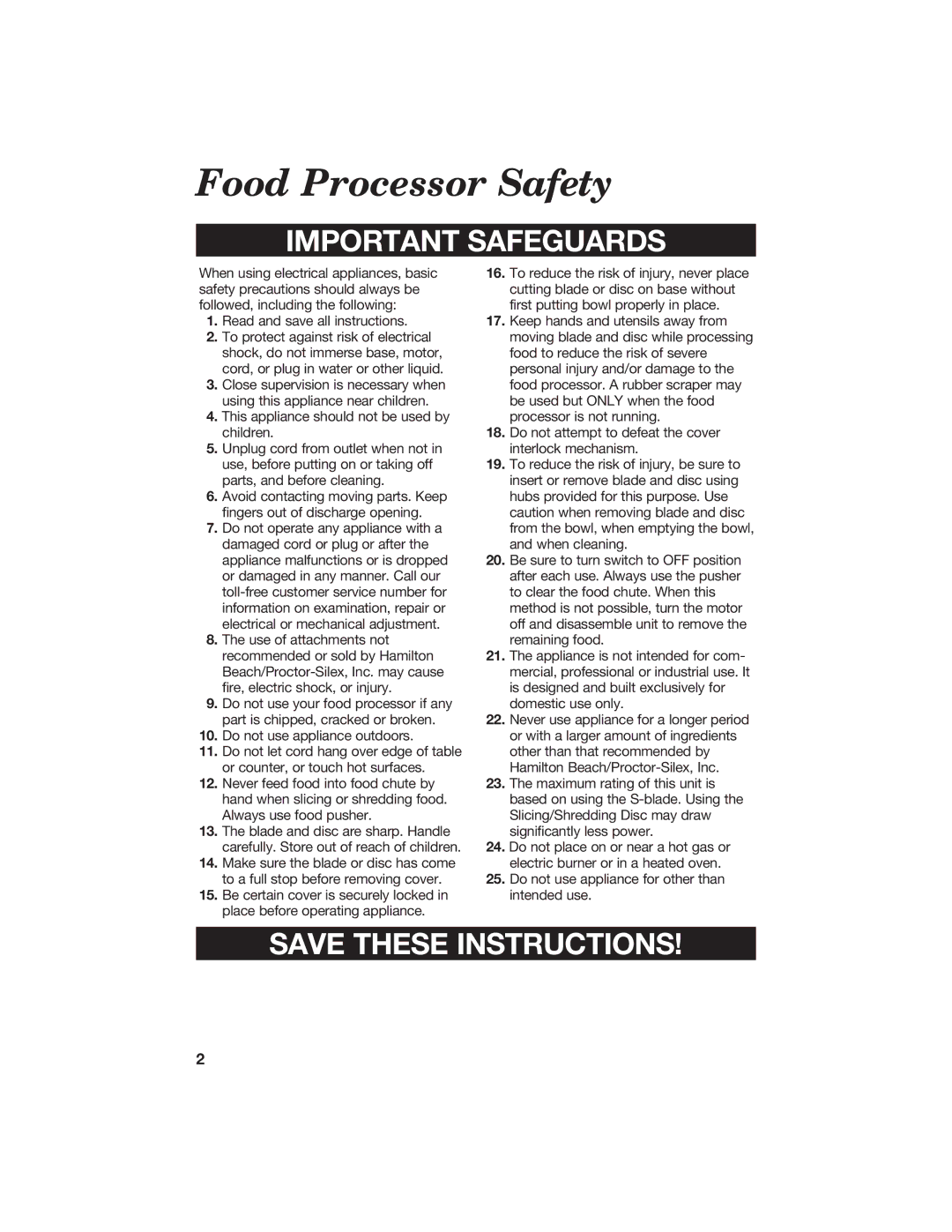 Hamilton Beach 840072000 manual Food Processor Safety, Important Safeguards 