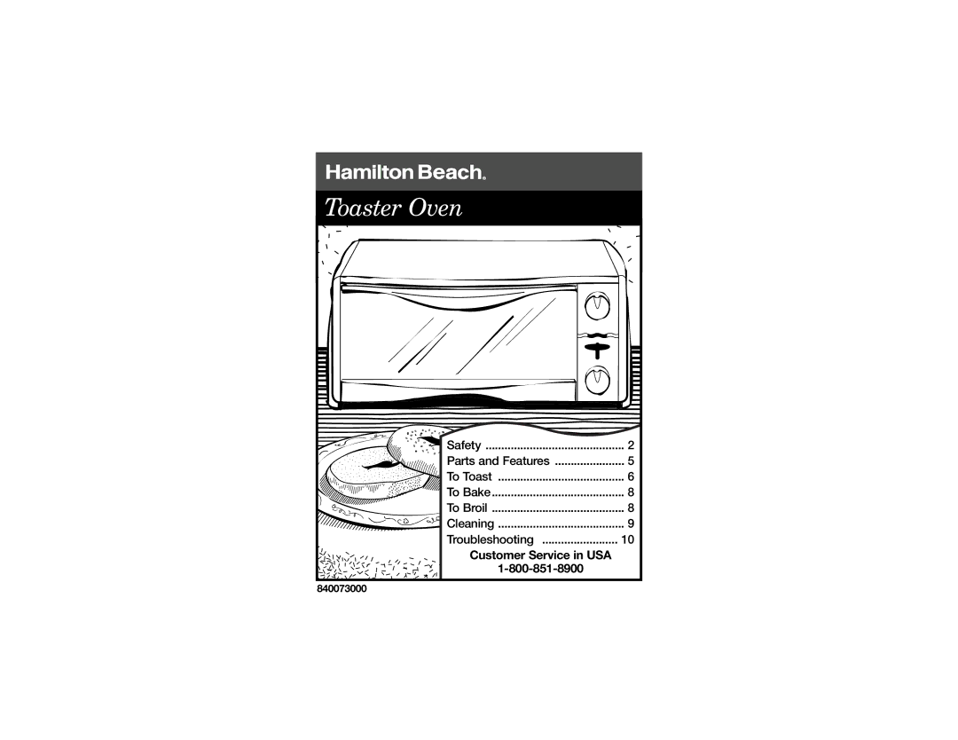 Hamilton Beach 840073000 manual Toaster Oven 