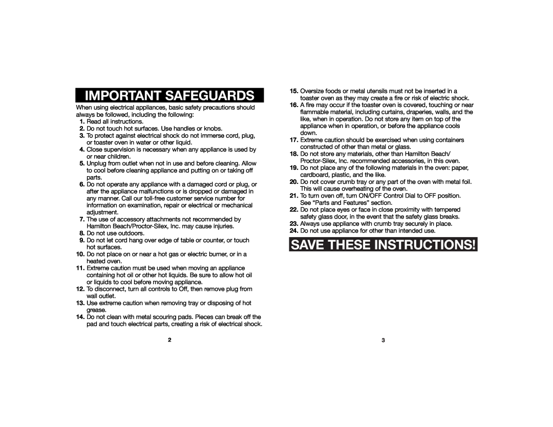 Hamilton Beach 840073000 manual Important Safeguards, Save These Instructions 