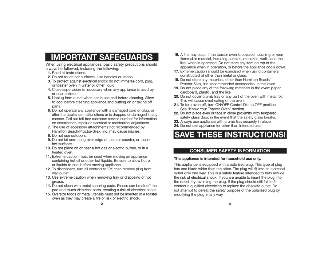 Hamilton Beach 840073100 manual Important Safeguards 