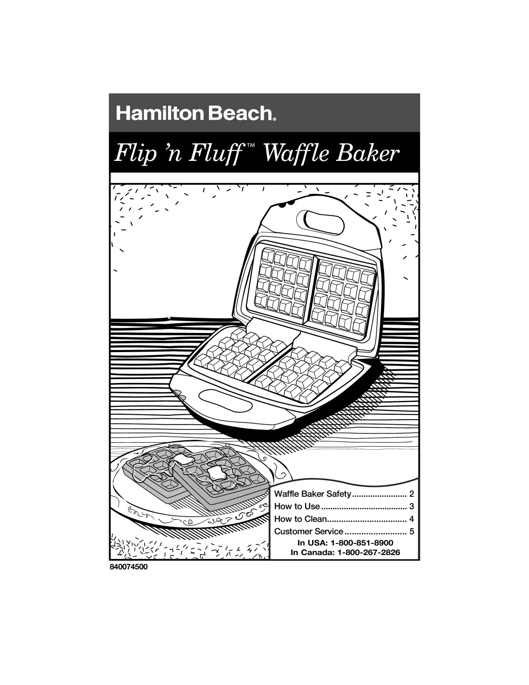 Hamilton Beach 840074500 manual Flip ’n Fluff Waffle Baker 