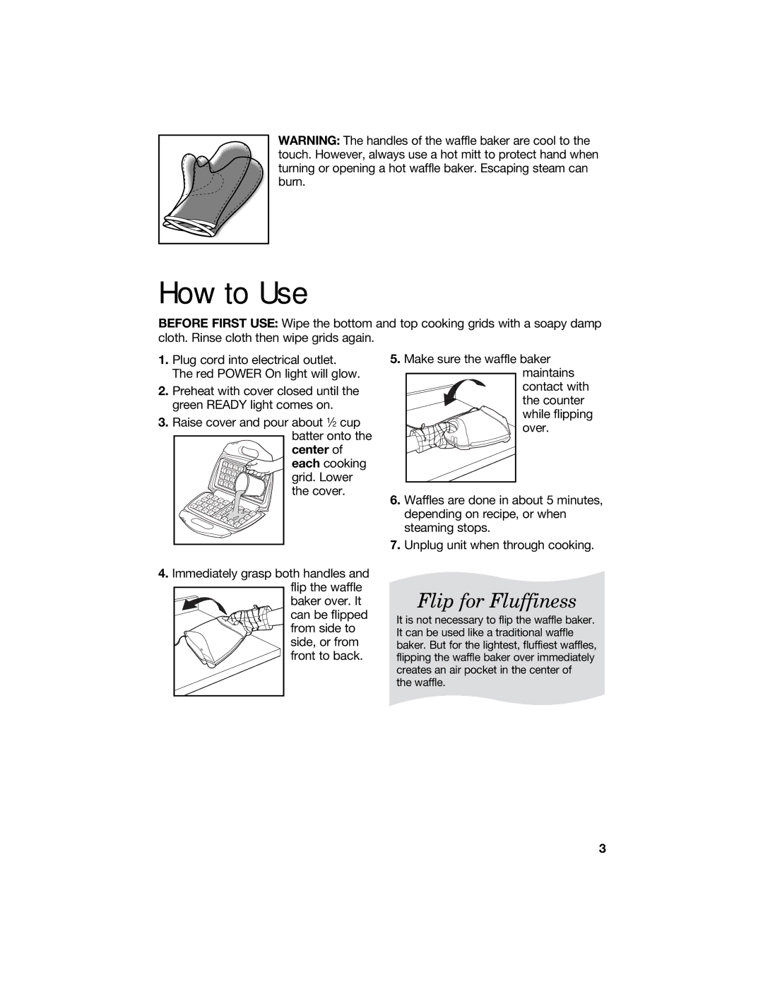 Hamilton Beach 840074500 manual How to Use, Center of each cooking grid. Lower the cover 