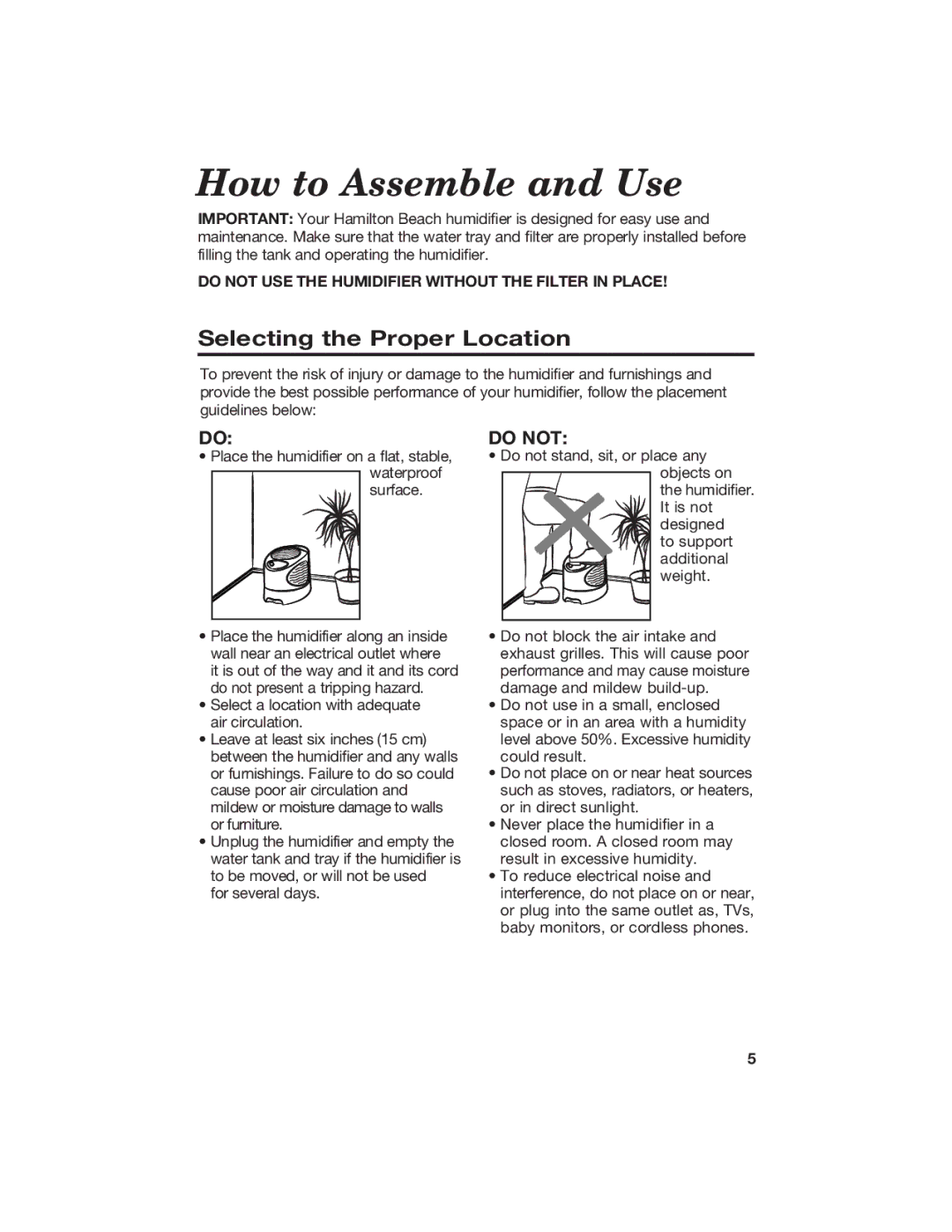 Hamilton Beach 840074800 manual How to Assemble and Use, Selecting the Proper Location 