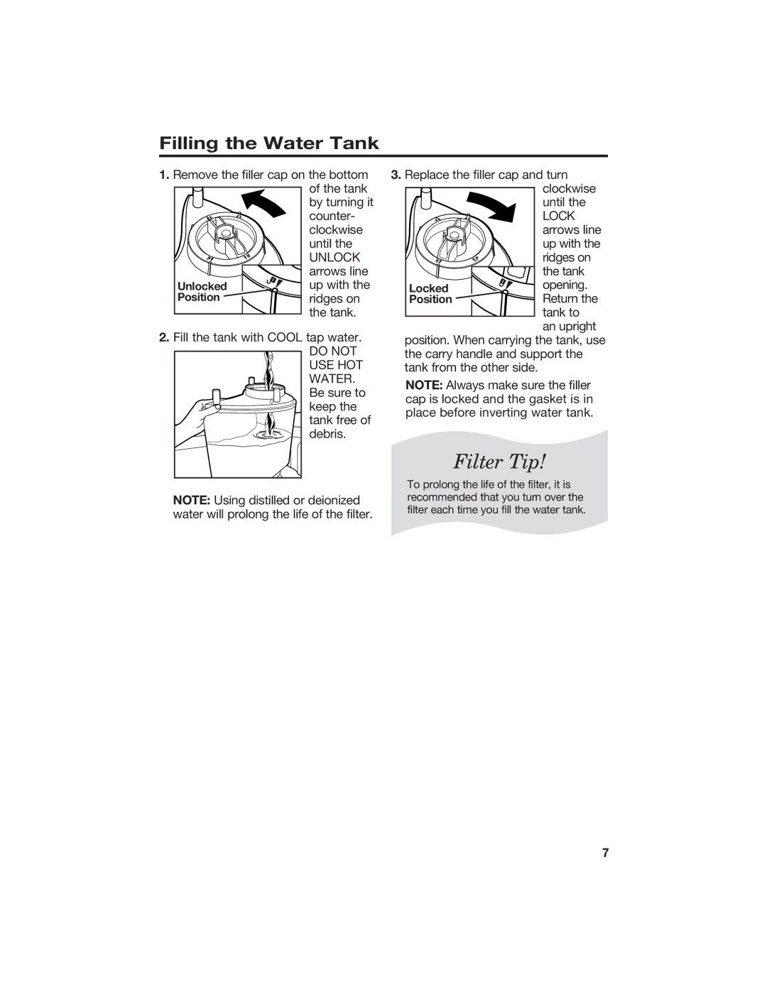 Hamilton Beach 840074800 manual Filling the Water Tank, Lock 