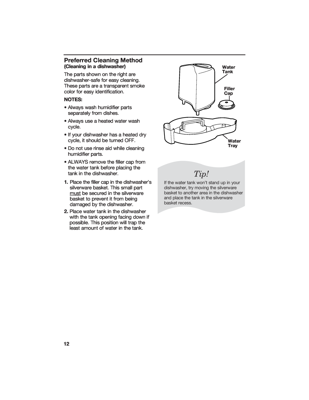 Hamilton Beach 840074800 manual Preferred Cleaning Method, Cleaning in a dishwasher, Notes 