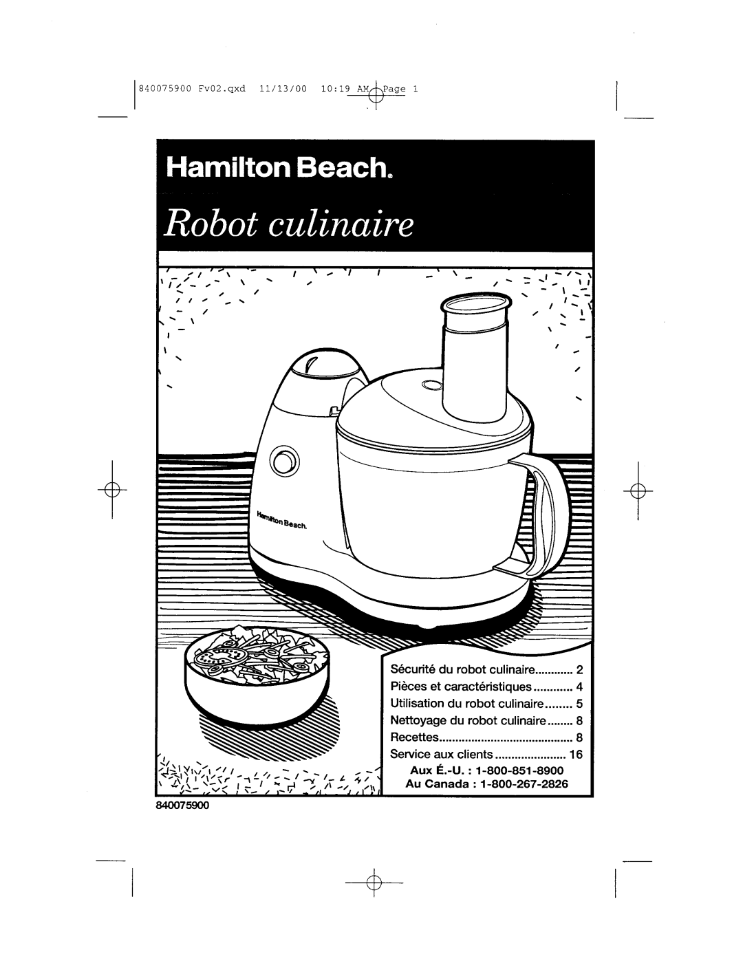 Hamilton Beach 840075900 manual 