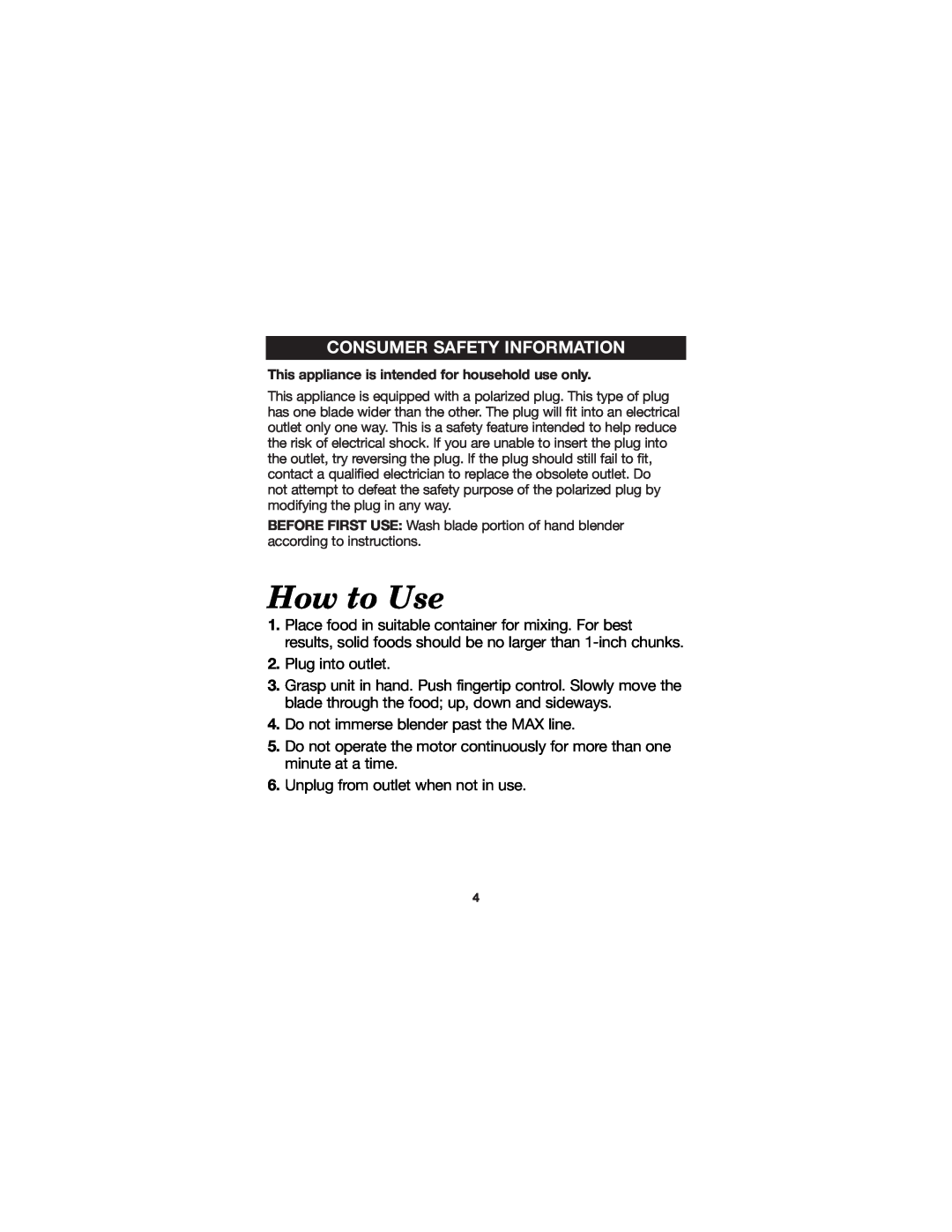Hamilton Beach 840083300 manual How to Use, Consumer Safety Information 