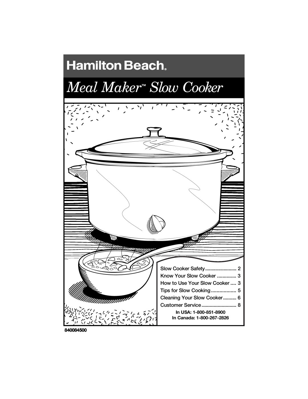 Hamilton Beach 840084500 manual Meal Maker Slow Cooker 