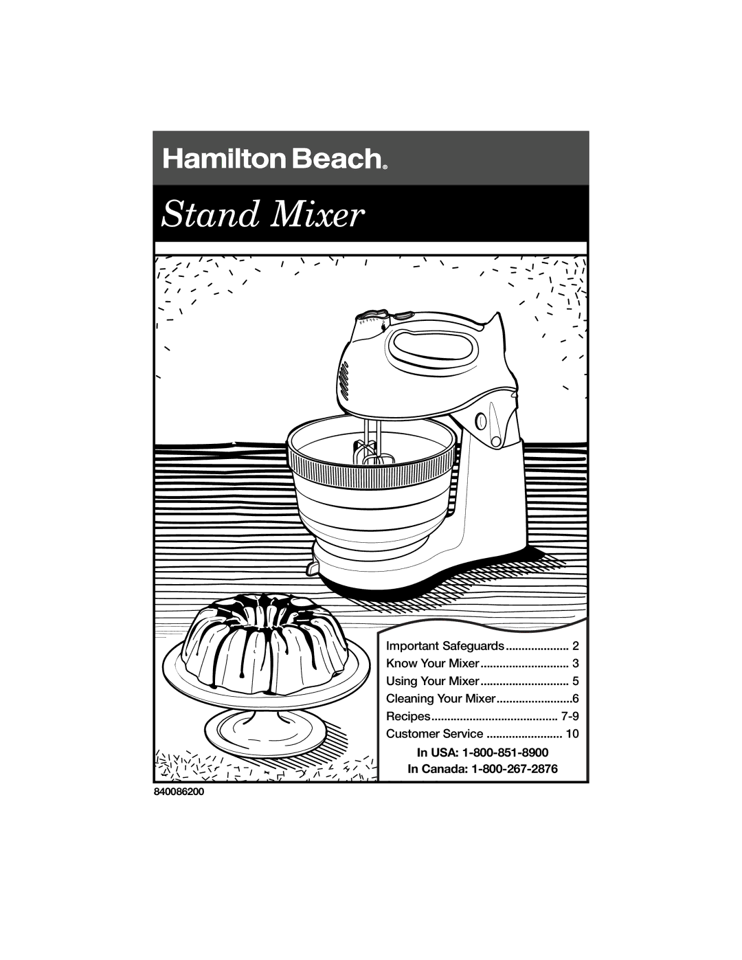 Hamilton Beach 840086200 manual Stand Mixer 