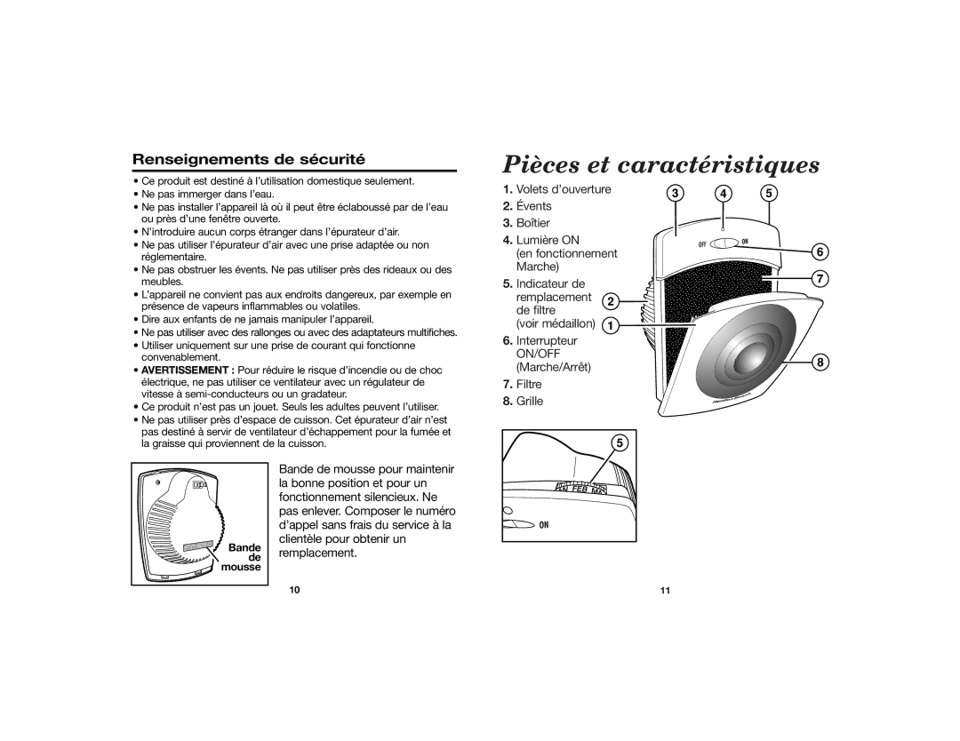 Hamilton Beach 840086600 manual Pièces et caractéristiques, Renseignements de sécurité 