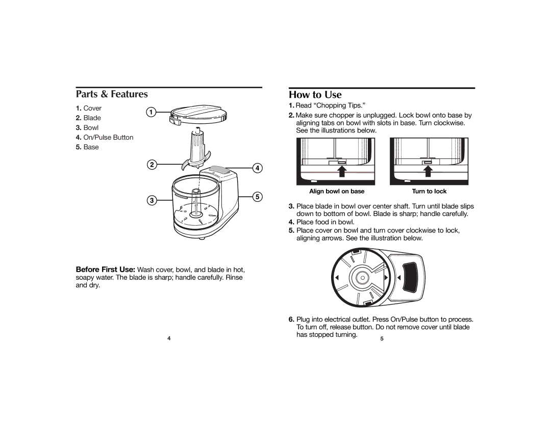 Hamilton Beach 840086800 manual Parts & Features, How to Use 