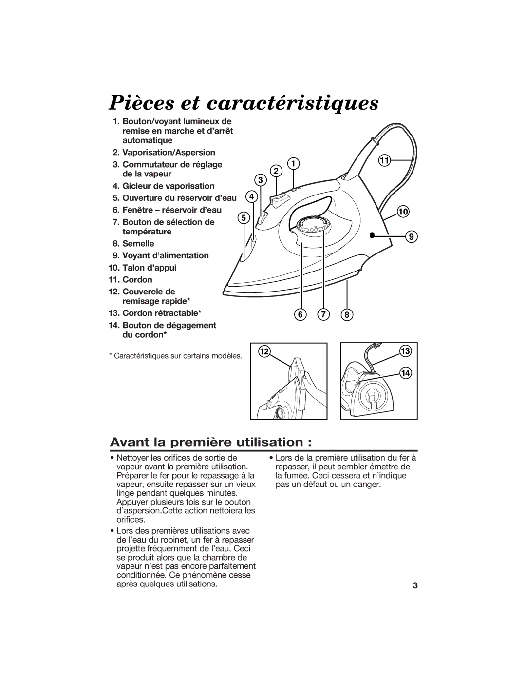 Hamilton Beach 840087000 manual Pièces et caractéristiques, Avant la première utilisation 