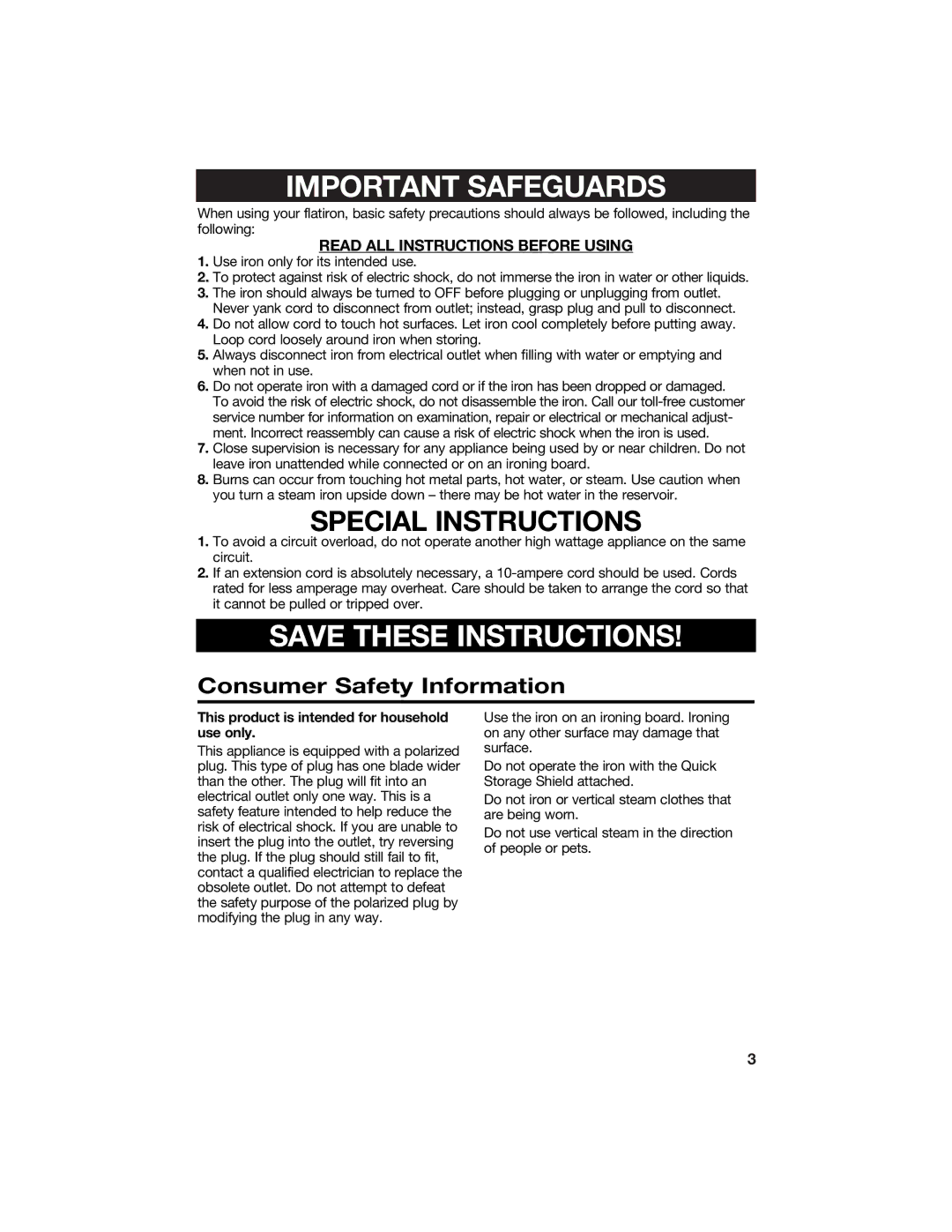 Hamilton Beach 840087000 manual Consumer Safety Information, Read ALL Instructions Before Using 