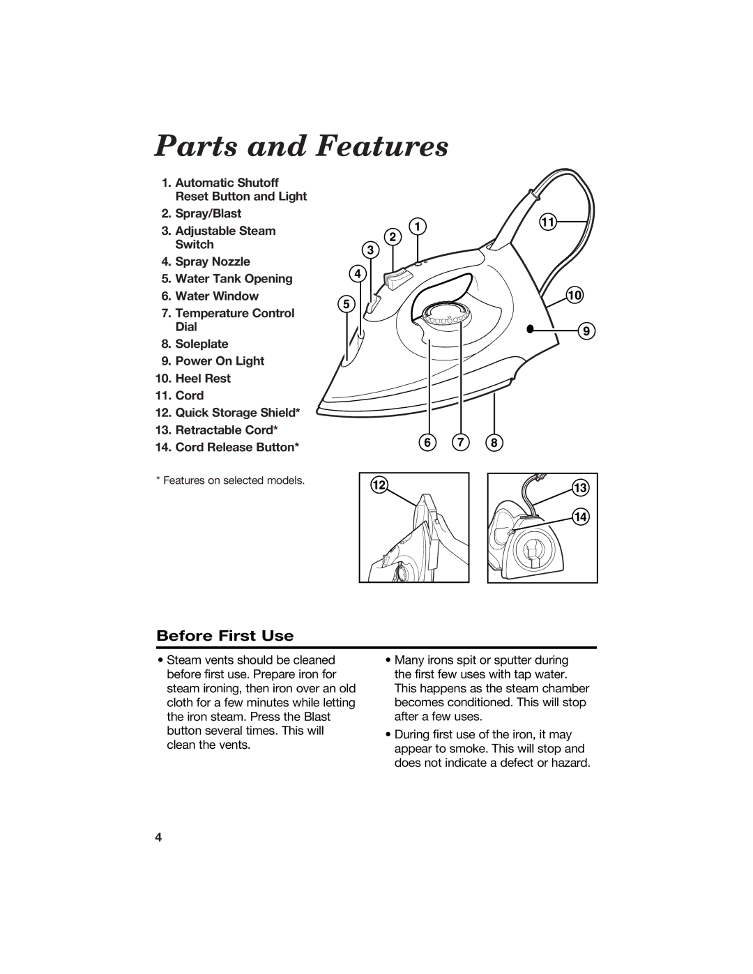 Hamilton Beach 840087000 manual Parts and Features, Before First Use 