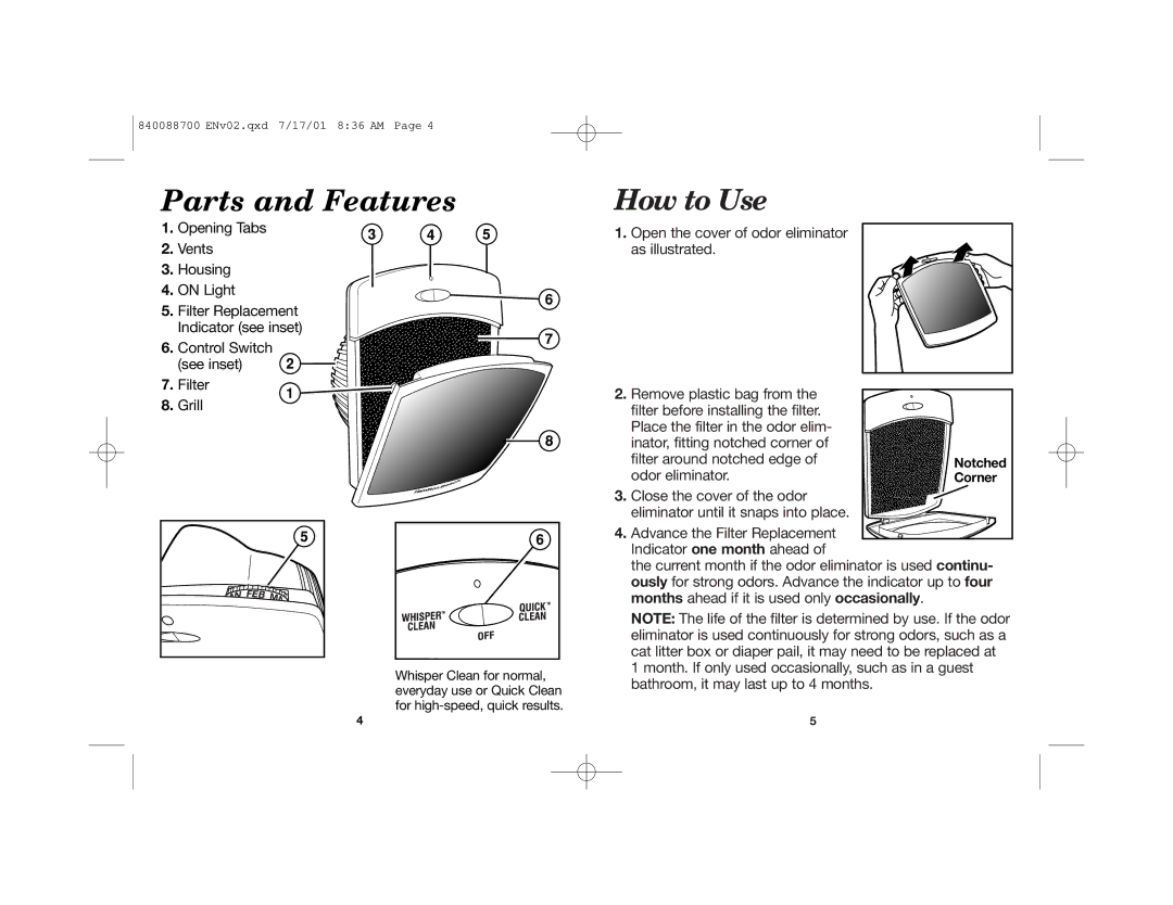 Hamilton Beach 840088700 manual Parts and Features, How to Use 