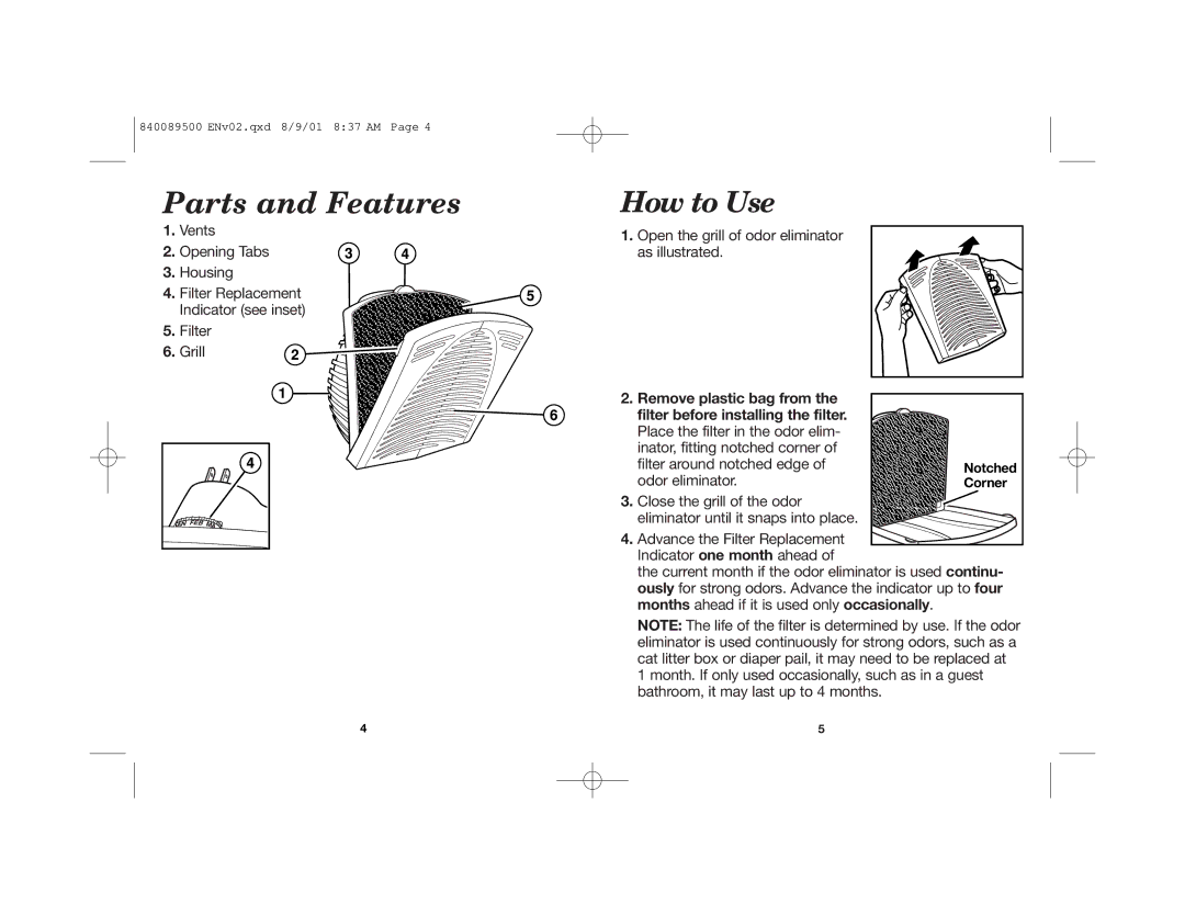 Hamilton Beach 840089500 manual Parts and Features, How to Use 