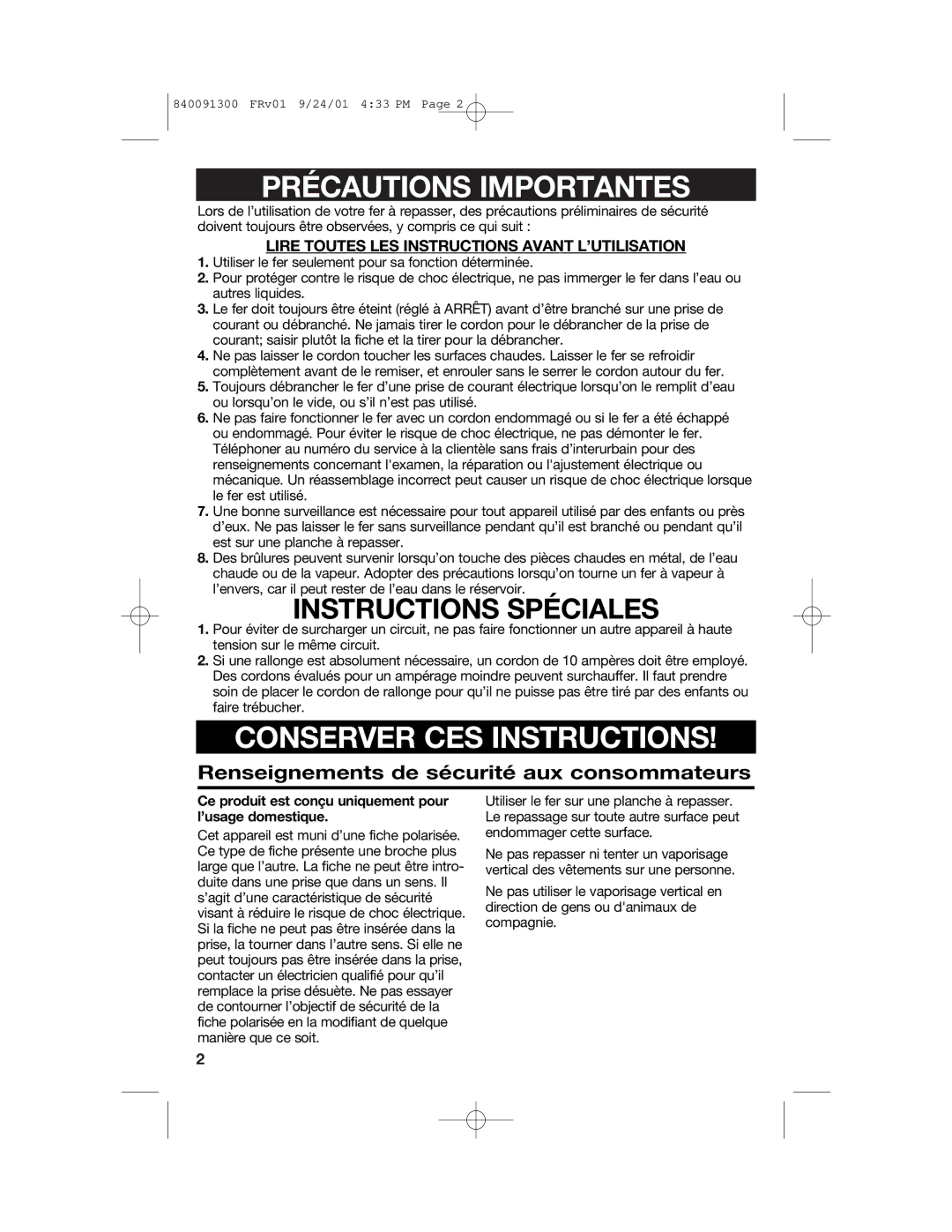 Hamilton Beach 840091300 manual Précautions Importantes, Lire Toutes LES Instructions Avant L’UTILISATION 