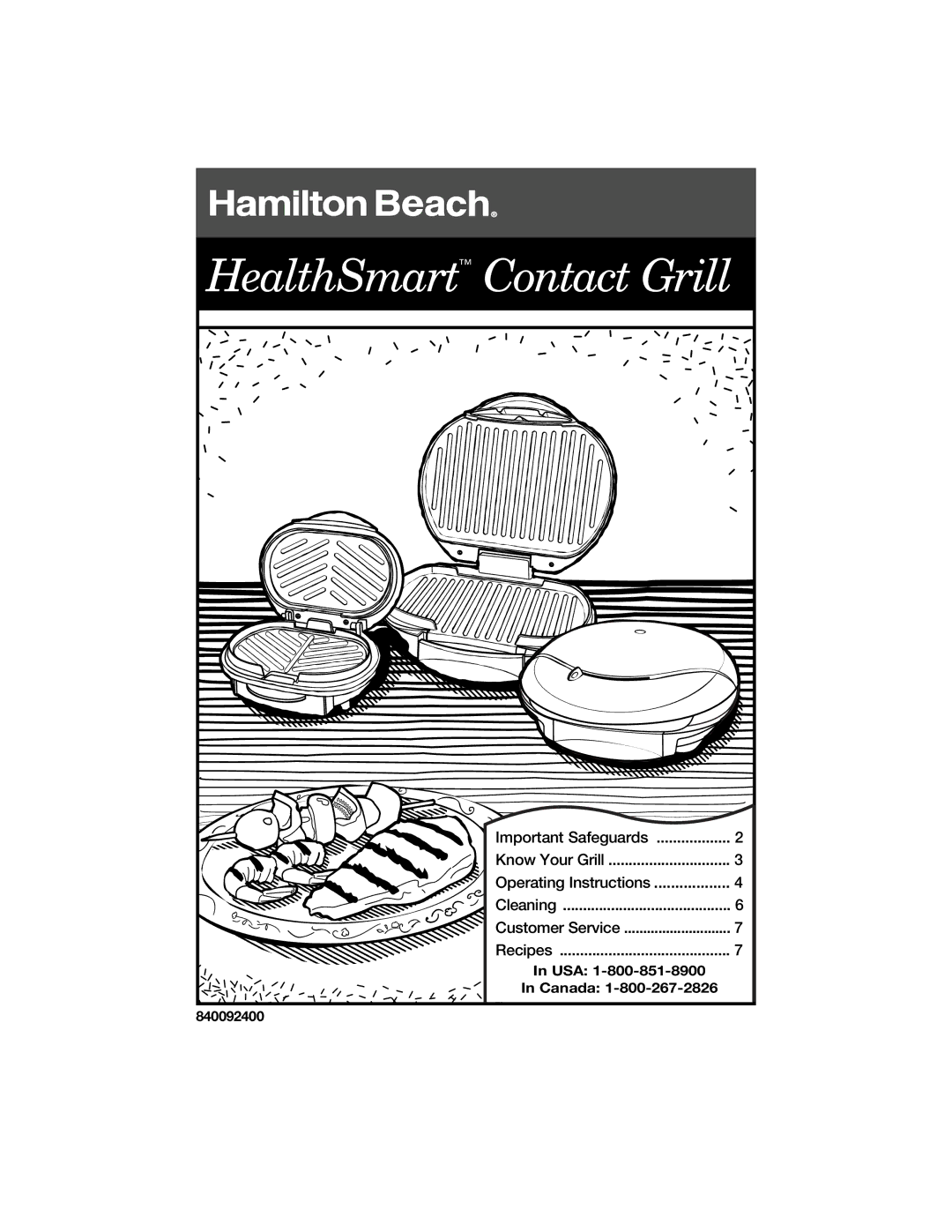 Hamilton Beach 840092400 manual HealthSmart Contact Grill 