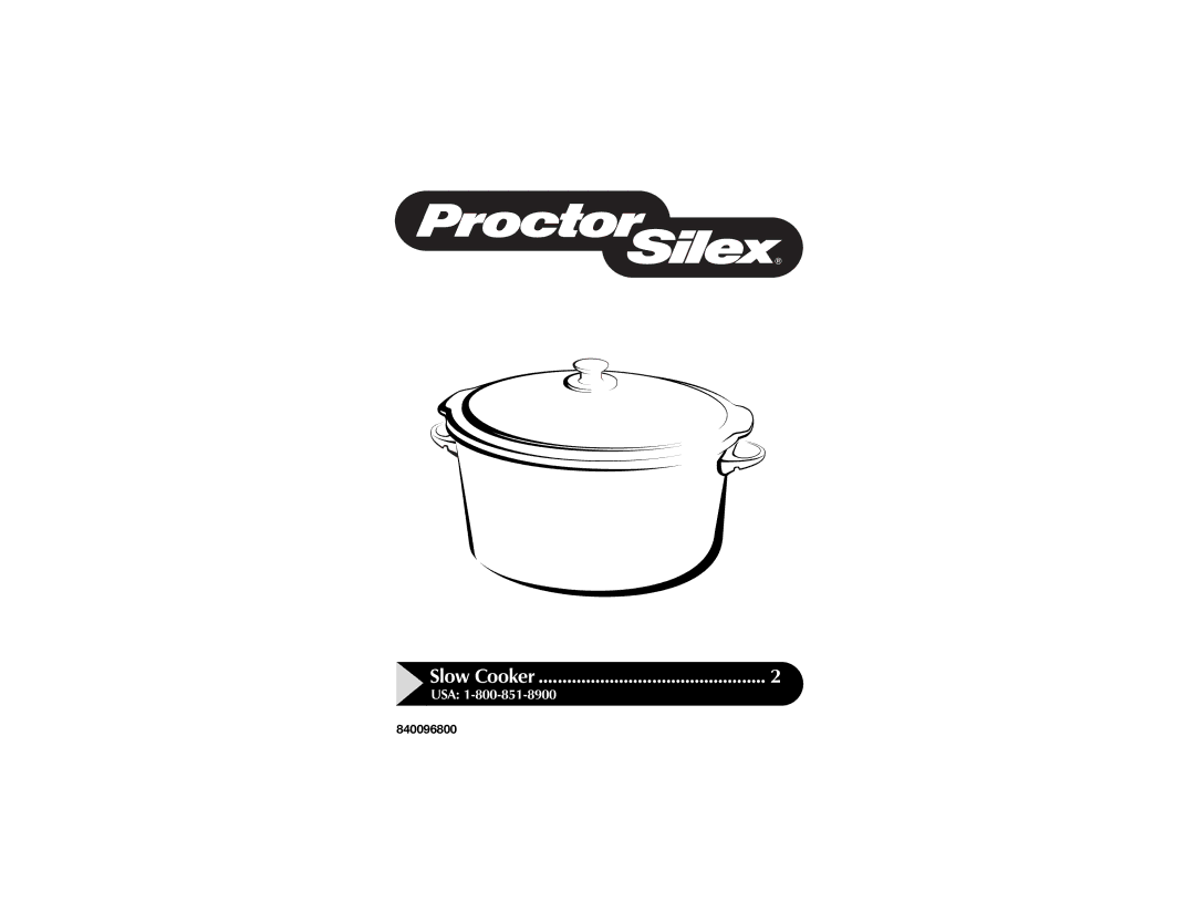 Hamilton Beach 840096800 manual Slow Cooker 