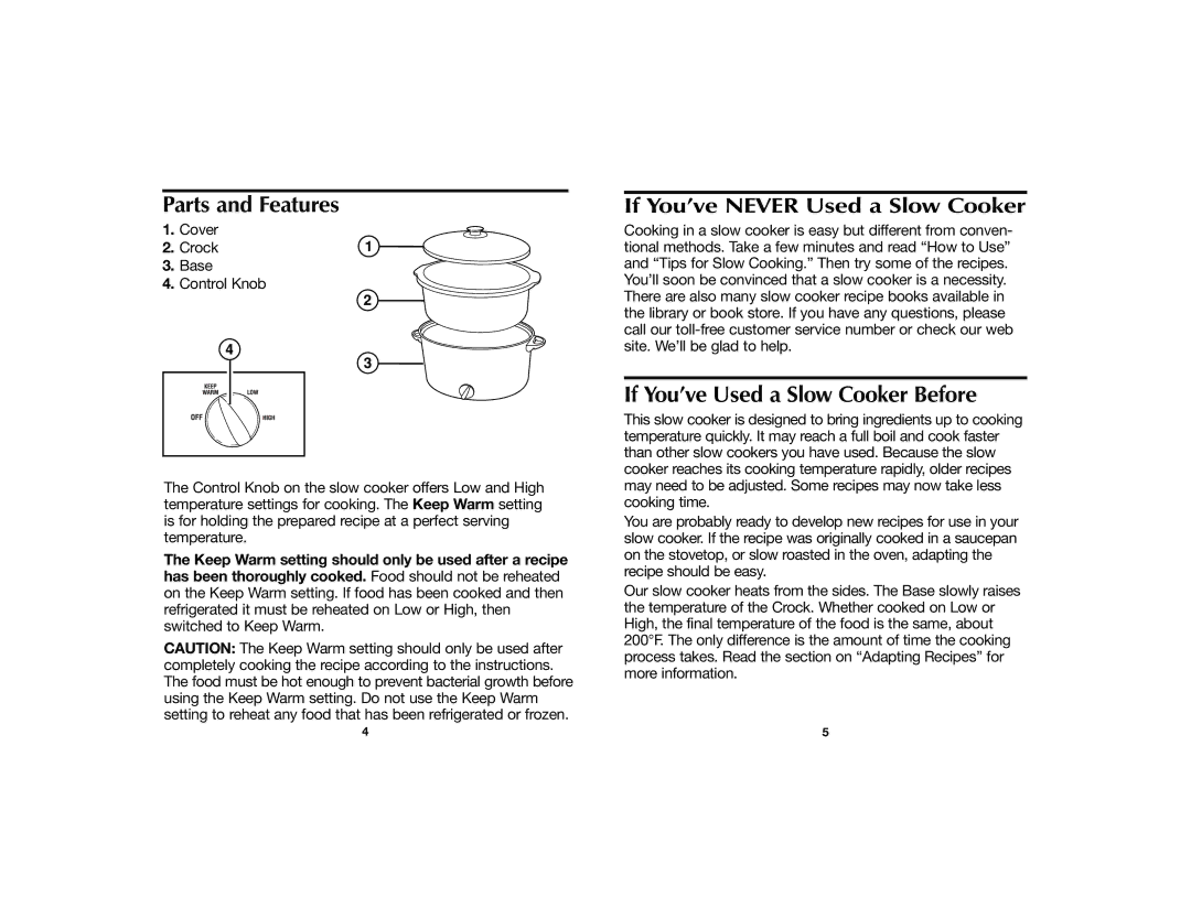 Hamilton Beach 840096800 manual Parts and Features, If You’ve Used a Slow Cooker Before 