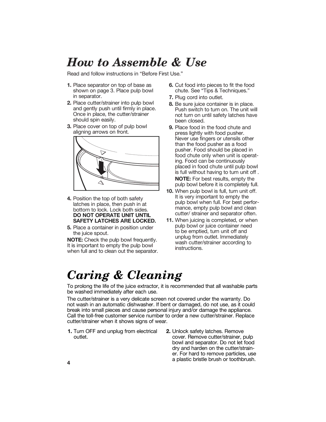 Hamilton Beach 840097100 manual How to Assemble & Use, Caring & Cleaning 