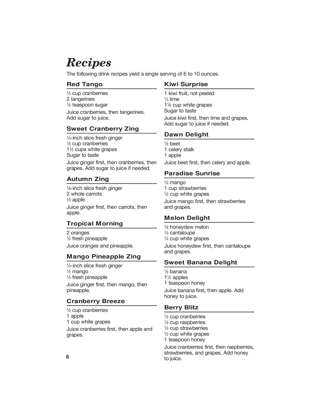 Hamilton Beach 840097100 manual Recipes 