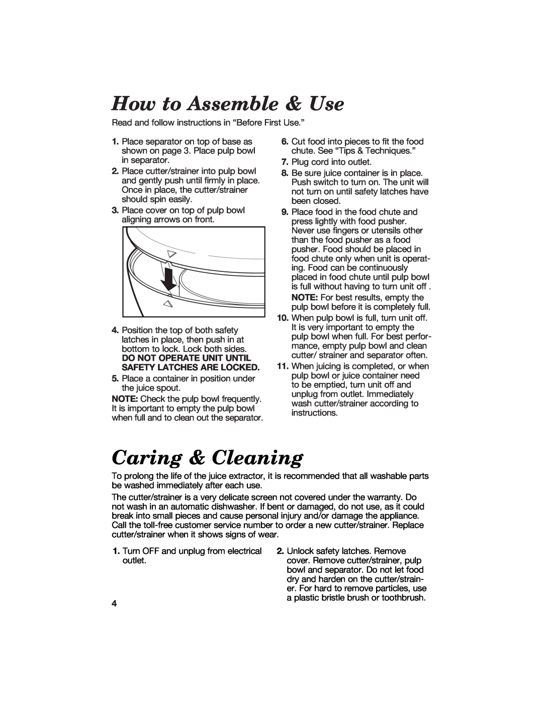 Hamilton Beach 840097100 manual How to Assemble & Use, Caring & Cleaning 