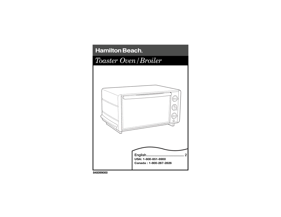 Hamilton Beach 31116Y, 840099000 manual Toaster Oven/Broiler 