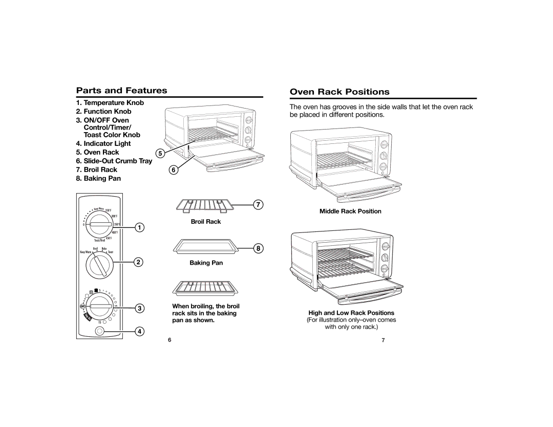 Hamilton Beach 840099000, 31116Y manual Parts and Features, Oven Rack Positions 