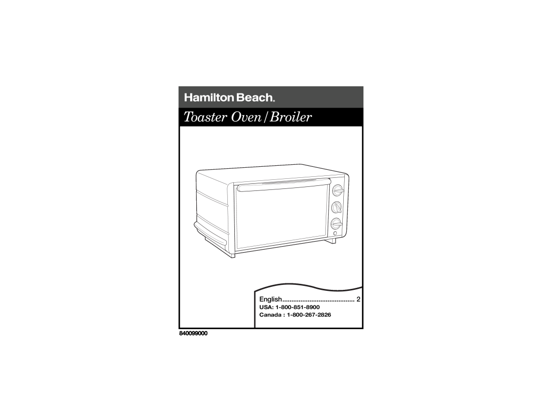 Hamilton Beach 31116Y manual Toaster Oven/Broiler, English, Usa, Canada, 840099000 
