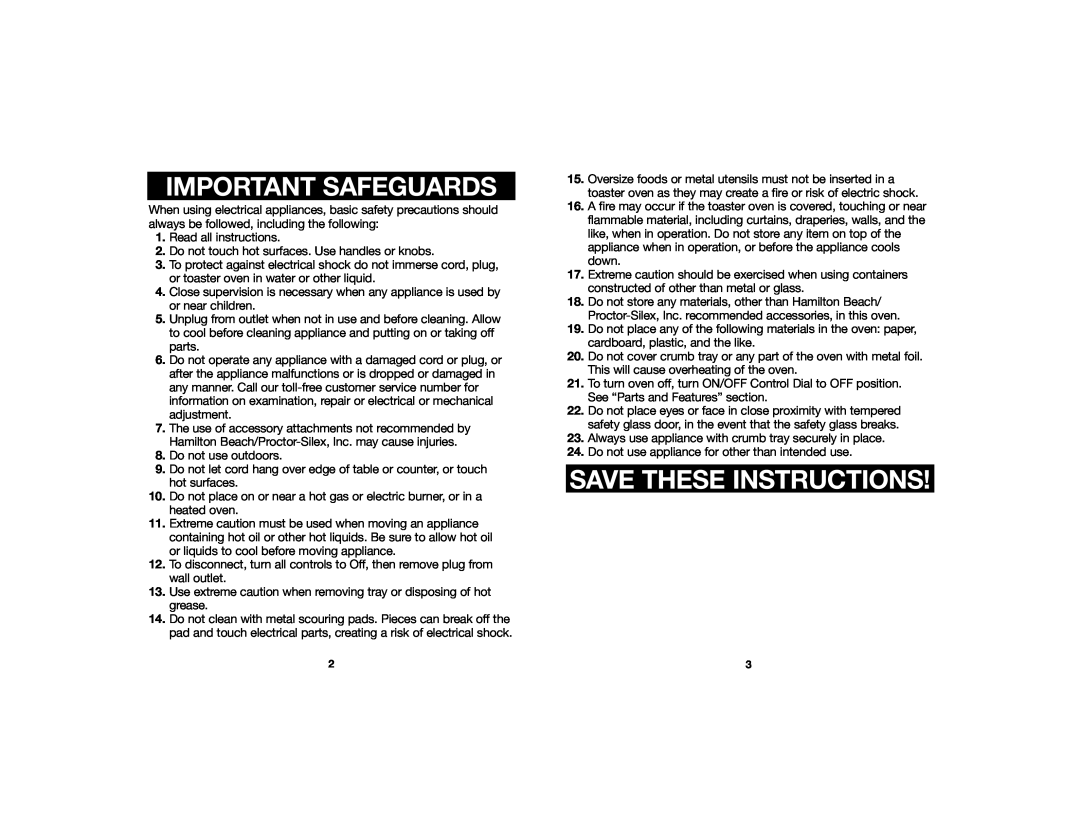 Hamilton Beach 840099300 manual Important Safeguards, Save These Instructions 