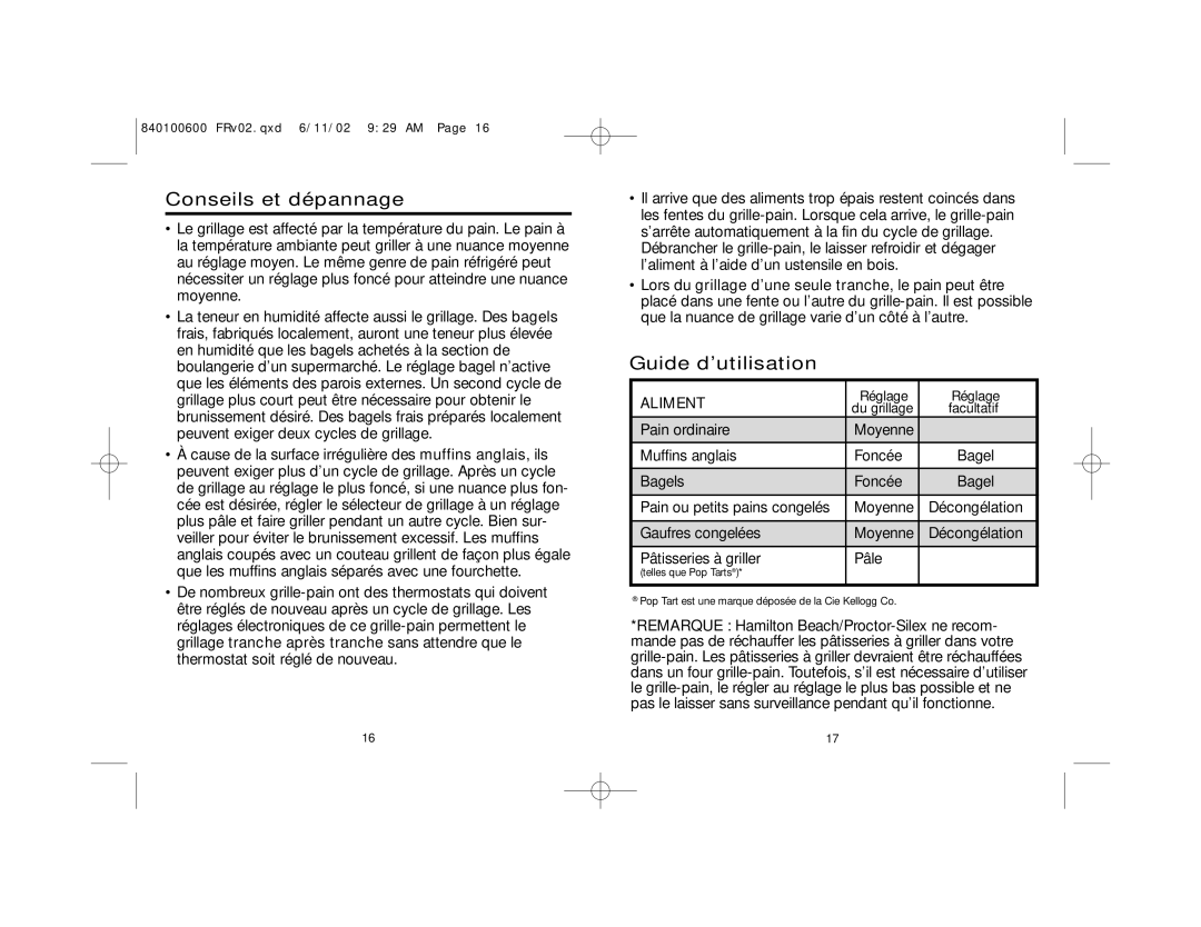 Hamilton Beach 840100600 manual Conseils et dépannage, Guide d’utilisation 