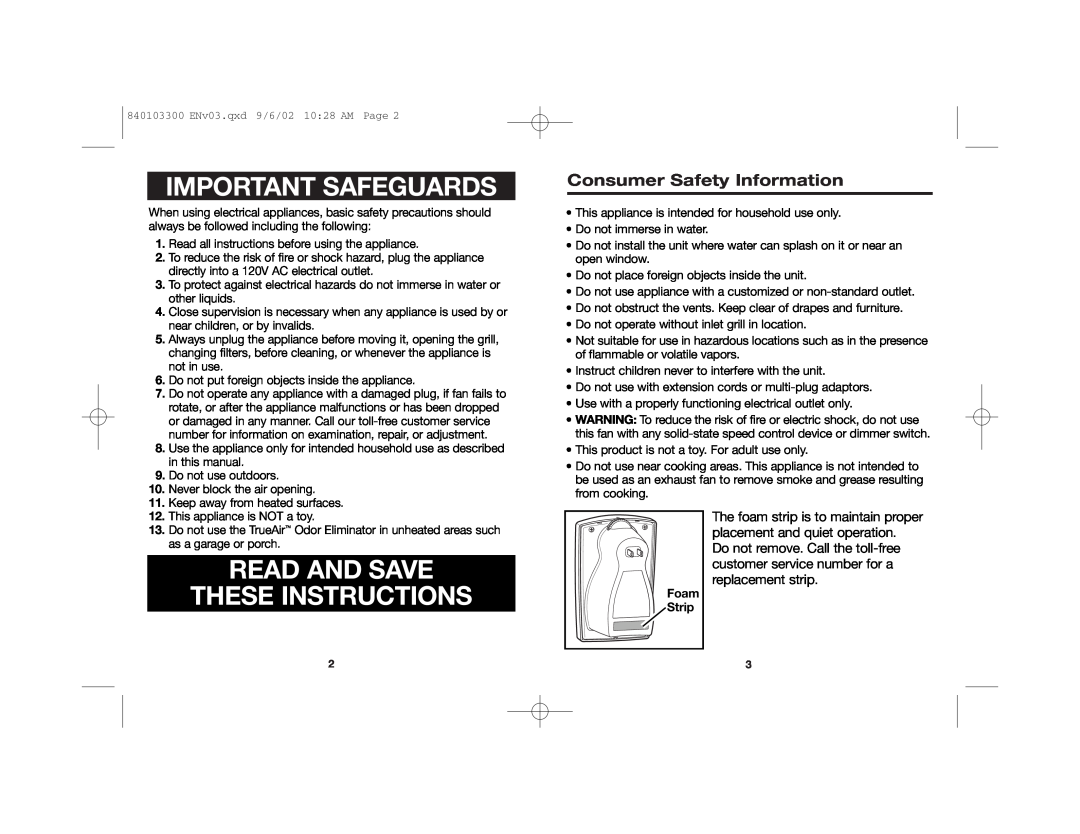Hamilton Beach 840103300 manual Consumer Safety Information, Important Safeguards, Read And Save These Instructions 