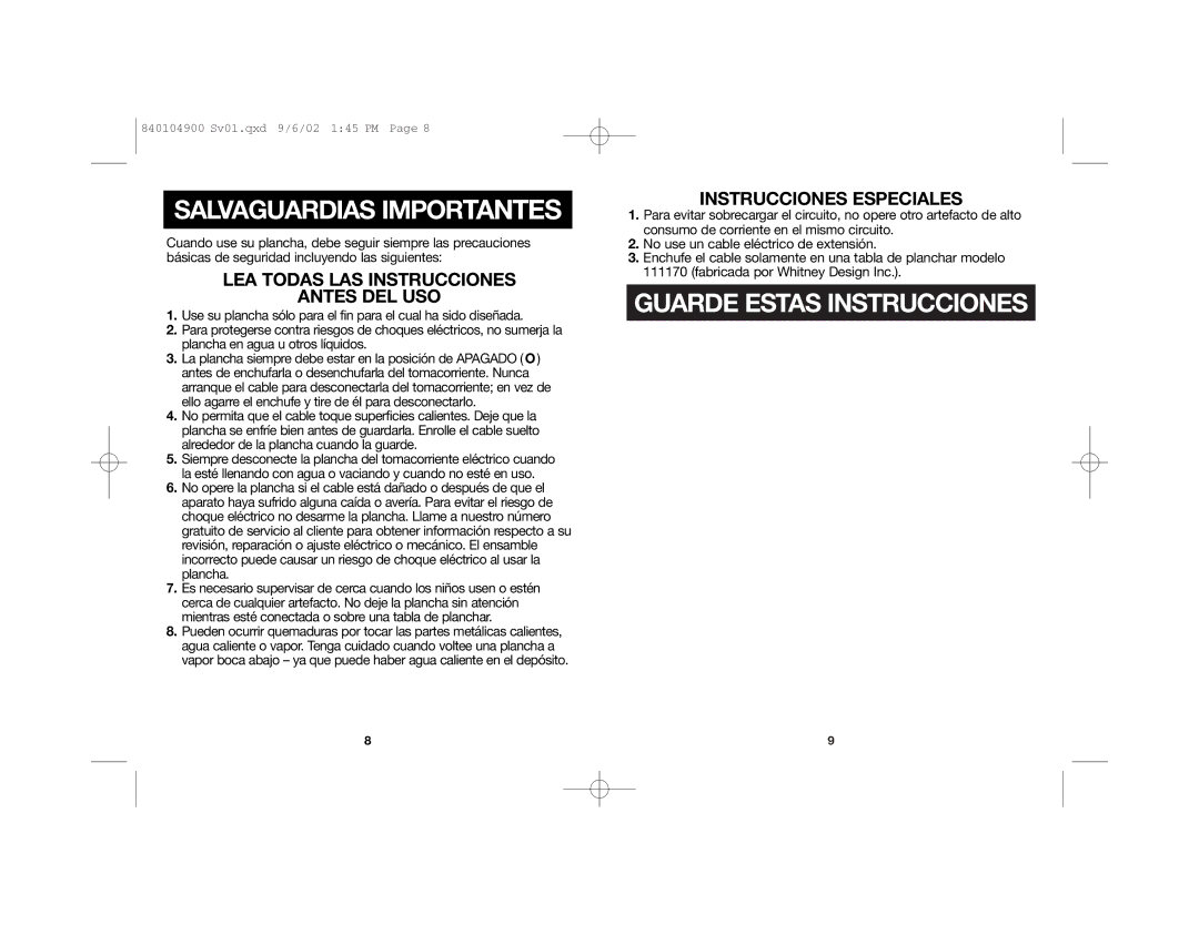 Hamilton Beach 840104900 manual Salvaguardias Importantes 